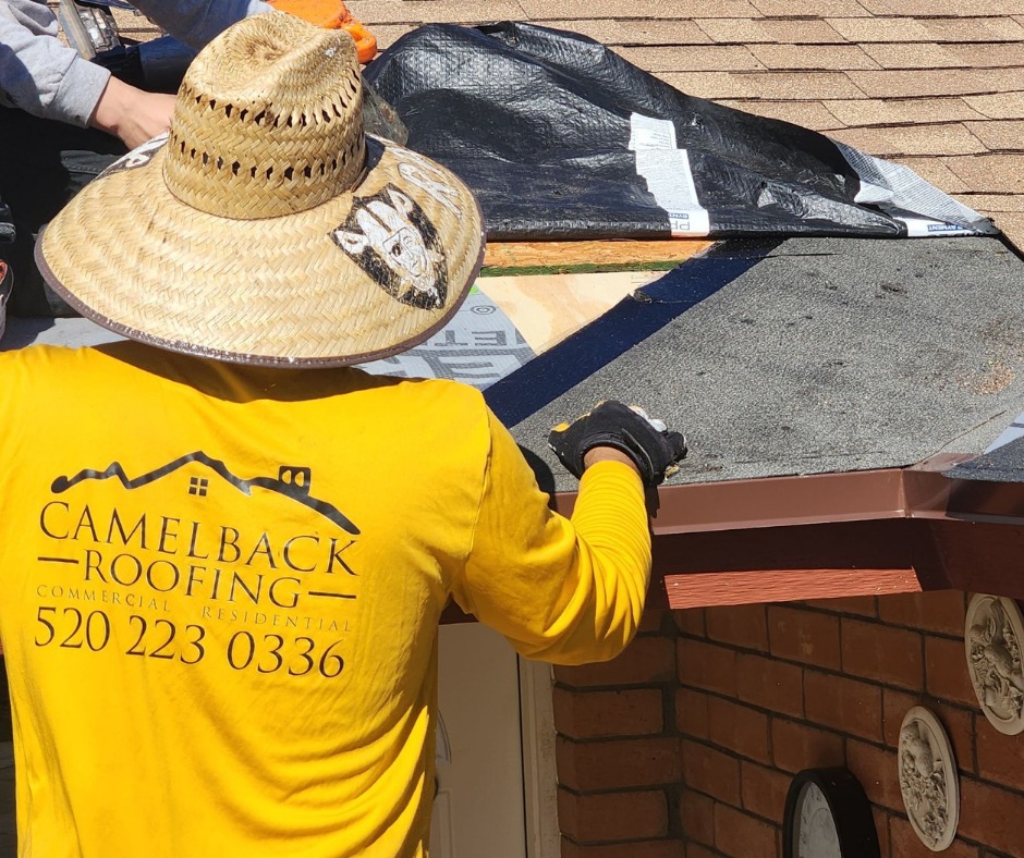 Camelback Roofing worker on storm damage repair