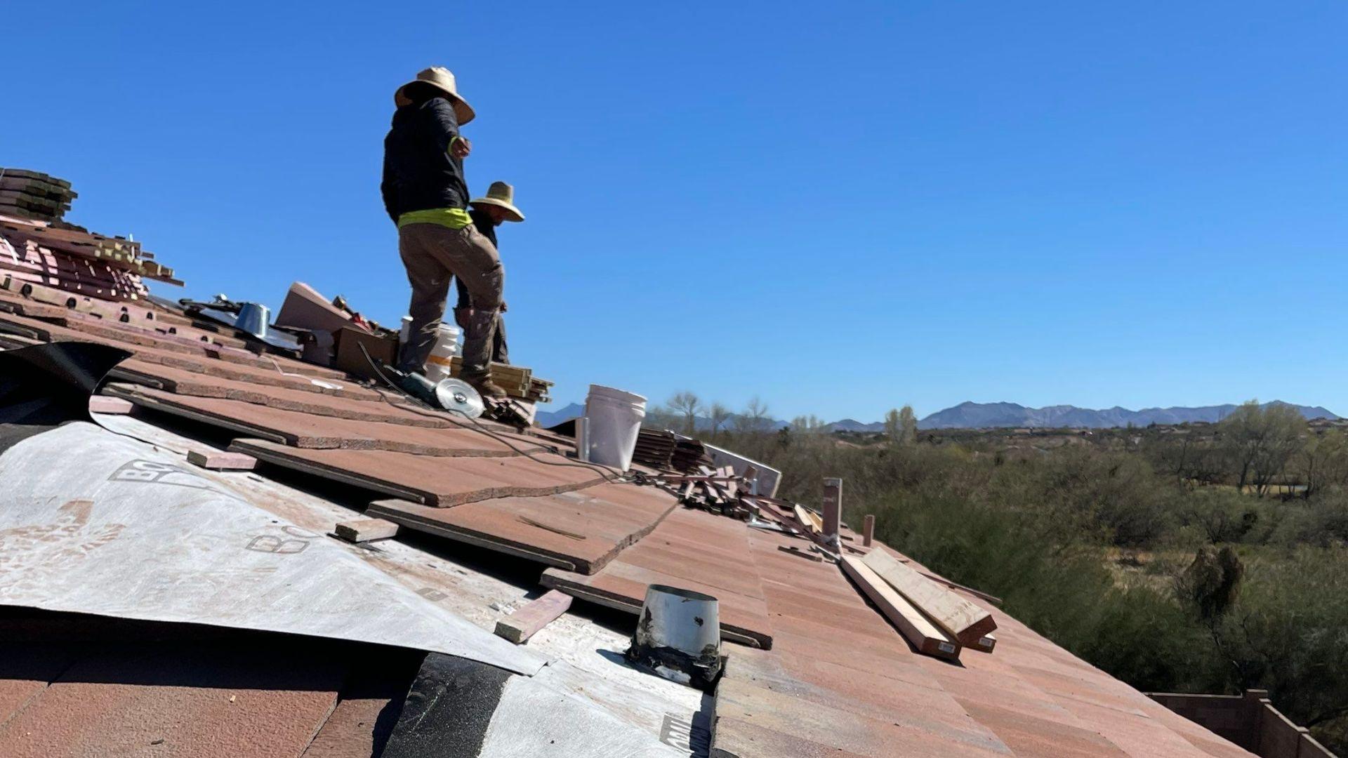 Tile roof tear-off in the Tucson foothills